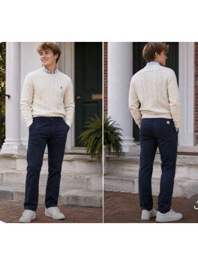 Vtg Y2K Devil Dog Mens Chino Pants Preppy School Work Stretch Navy Blue 36x30